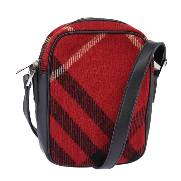 BURBERRY Nova Check Shoulder Bag Wool Red Silver - Picture 1 of 16